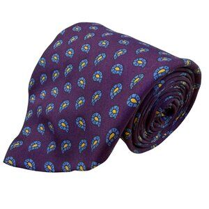 Robert Talbott Mens Purple Silk Necktie Paisley Print 57" Length Classic Style